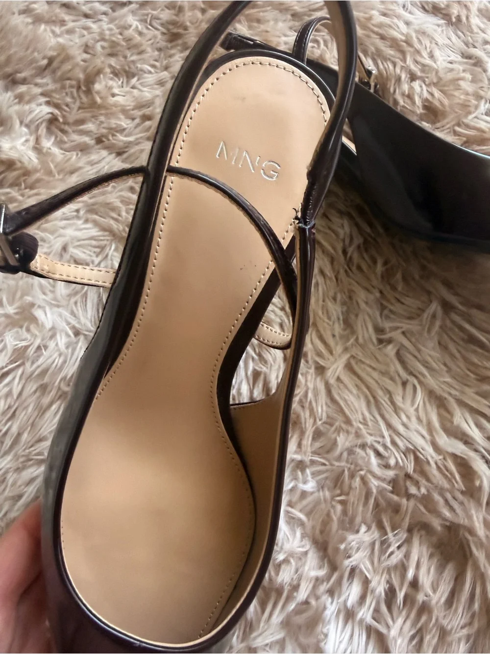 Pointed Patent Slingback Heels in Dark Brown
